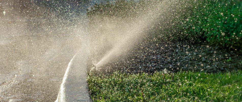 An irrigation head that we installed watering a landscape bed  Elkhart, IN.