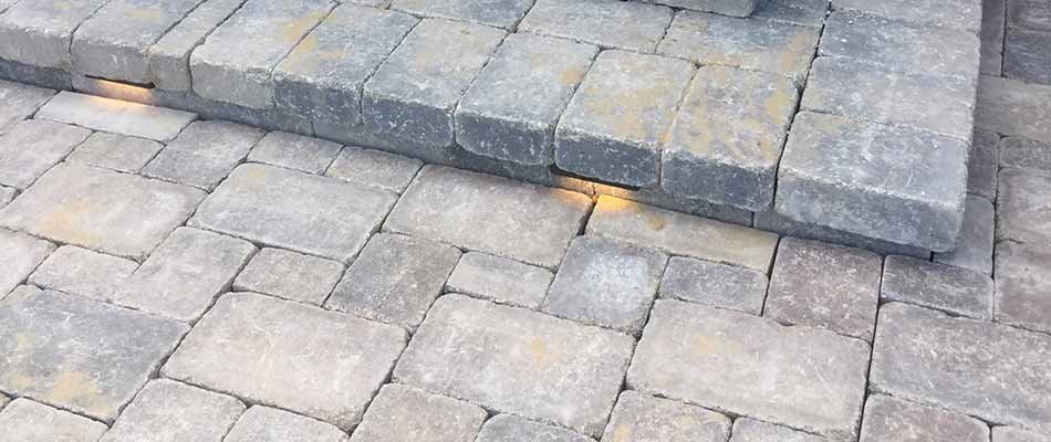 Custom paver patio and steps installed at a property in Granger, IN.