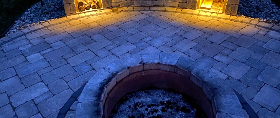 Custom stone fire pit recently blown out near Middlebury, IN.