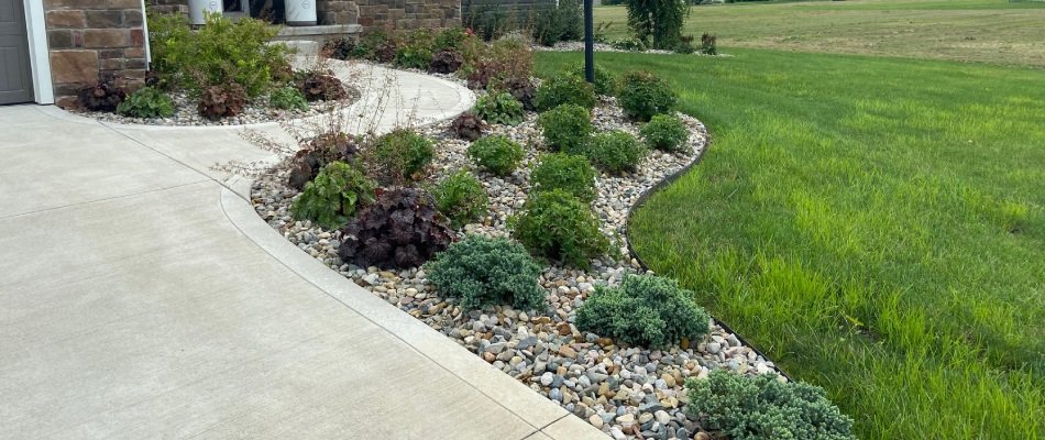 Rock installed for landscape bed in Elkhart County, IN.